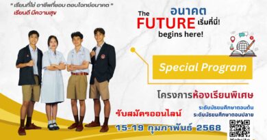 การรับสมัครนักเรียนเข้าศึกษาต่อ ในระดับชั้น ม.1 และ ม.4 โครงการห้องเรียนพิเศษ ประจำปีการศึกษา 2568 ในวันที่ 15 – 19 ก.พ. 2568