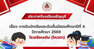 ประกาศการรับนักเรียนระดับชั้นมัธยมศึกษาปีที่ 4 ปีการศึกษา 2569 โรงเรียนเดิม (โควตา)