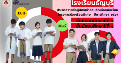 ประกาศรายชื่อผู้มีสิทธิสอบคัดเลือกนักเรียนเข้าศึกษาต่อในระดับชั้นมัธยมศึกษาปีที่ 1 และชั้นมัธยมศึกษาปีที่ 4 โครงการห้องเรียนพิเศษ ปีการศึกษา 2569