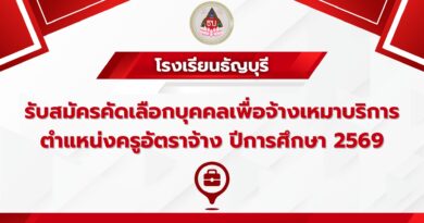 ประกาศรับสมัครคัดเลือกบุคคลเพื่อจ้างเหมาบริการตำแหน่งครูอัตราจ้าง ปีการศึกษา 2569